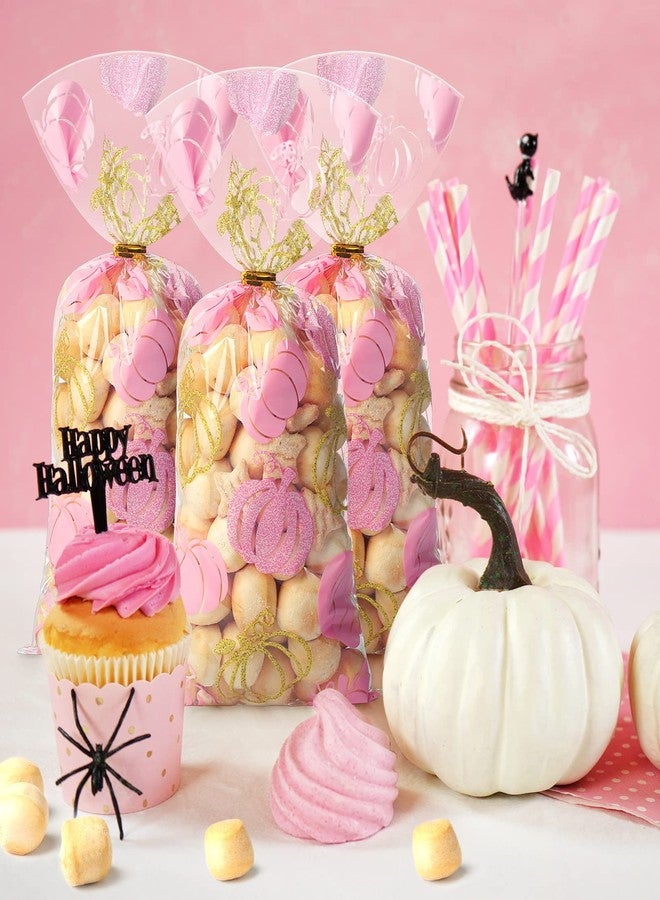 Funrous 100 Pcs Little Pumpkin Bags Fall Cellophane Pumpkin Party Candy Bags Plastic Goodie Treat Gifts with Gold Twist Ties for Autumn Theme Party Supplies Thanksgiving Decorations - Image 5